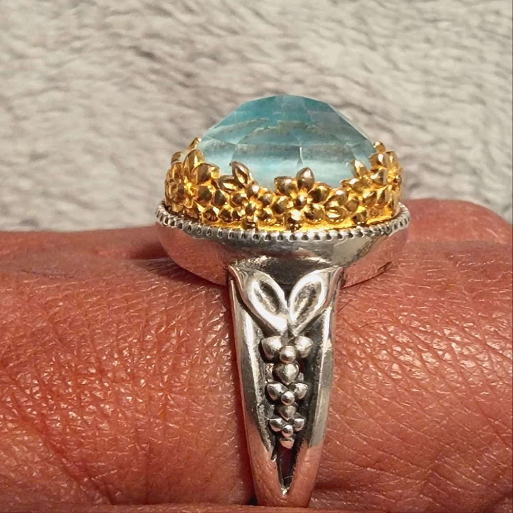 Gorgeous"Pop Rock" ring, Size 7. SS, Gold Turquoise and Qurtz by Gerochristo - Picture 3 of 3